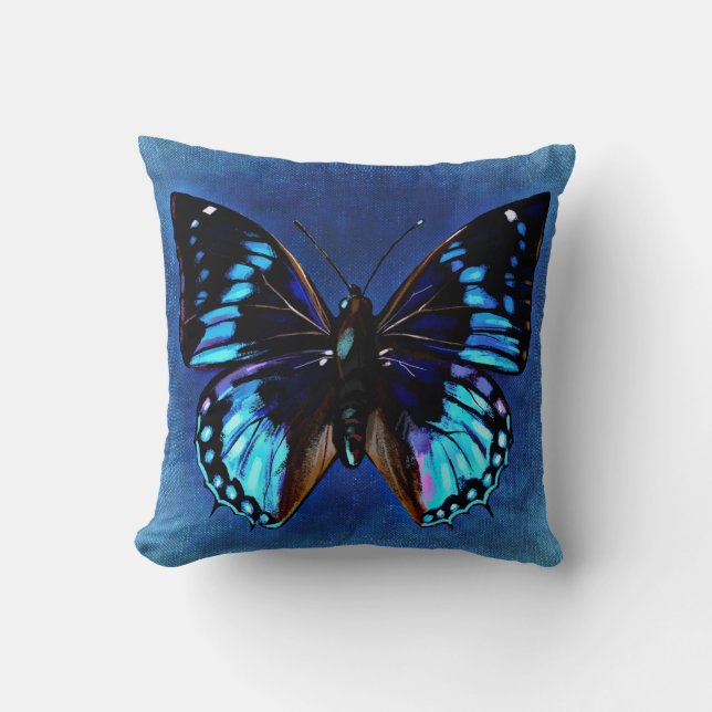 Painted Blue Butterfly Cushion (Front)