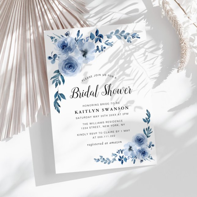 painted blue floral Bridal shower Invitation (Creator Uploaded)