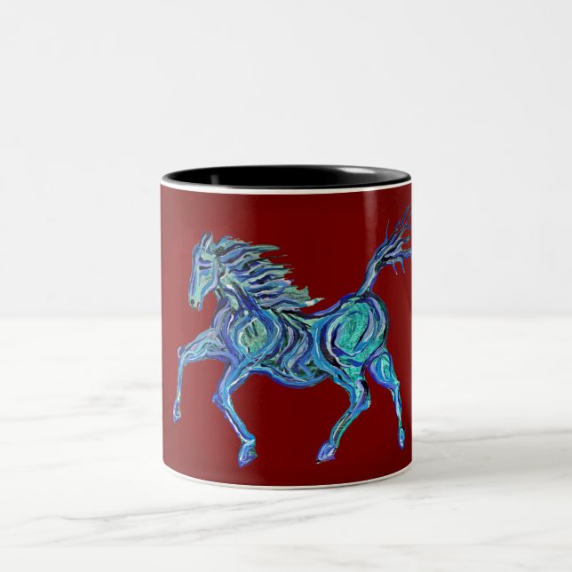 Painted Blue Horse Two-Tone Coffee Mug (Center)