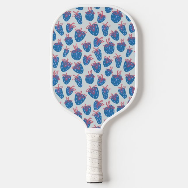 Painted Blue Strawberries Pickleball Paddle (Front)
