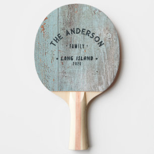 Painted Blue Wood Vintage Seaside Family Name Ping Pong Paddle