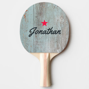 Painted Blue Wood Vintage Star Signature Ping Pong Paddle