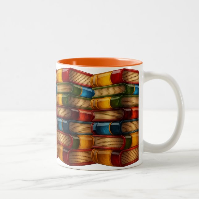 Painted Book - 3D Stack of Colourful Resin Novels Two-Tone Coffee Mug (Right)