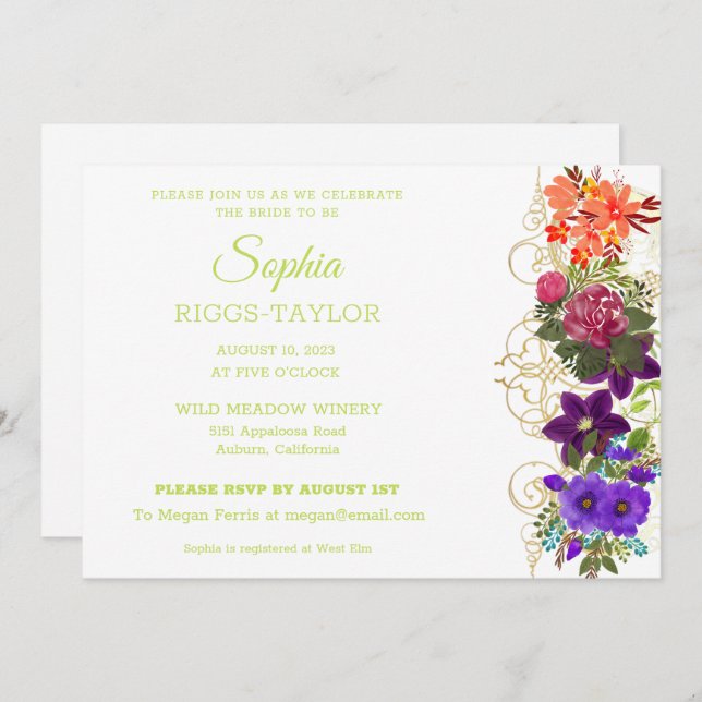 Painted Botanical Bridal Shower Invitation (Front/Back)