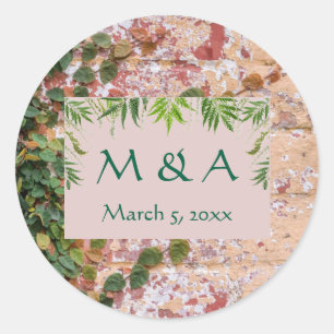 Painted Bricks Green Ivy Wedding Classic Round Sticker
