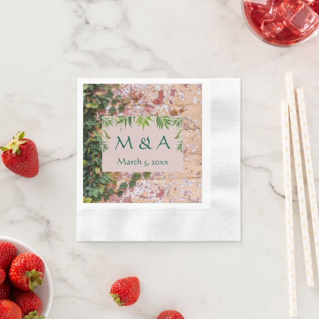 Painted Bricks Green Ivy Wedding Cocktail Napkins (Insitu)