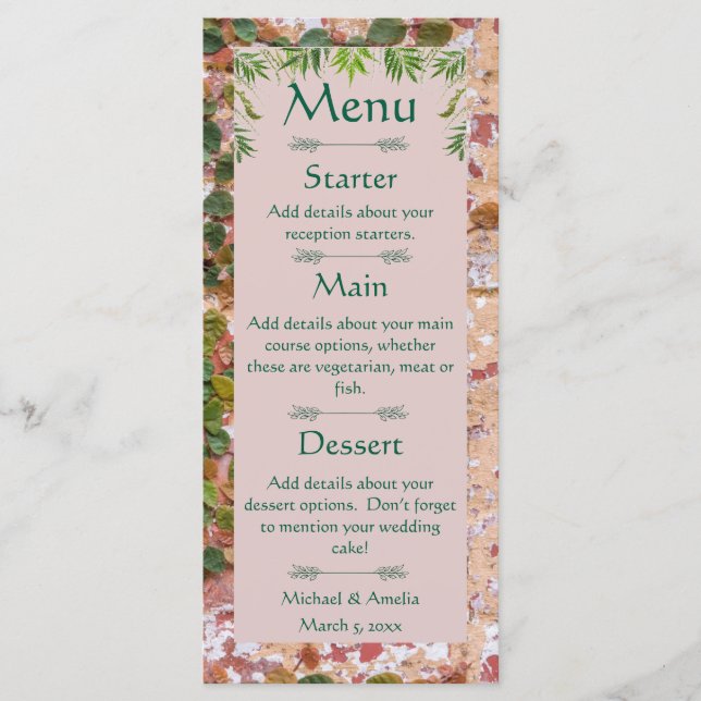 Painted Bricks Green Ivy Wedding Menu (Front)