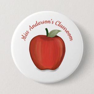 Painted Bright Red Apple for Teacher 7.5 Cm Round Badge