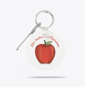Painted Bright Red Apple for Teacher Key Ring