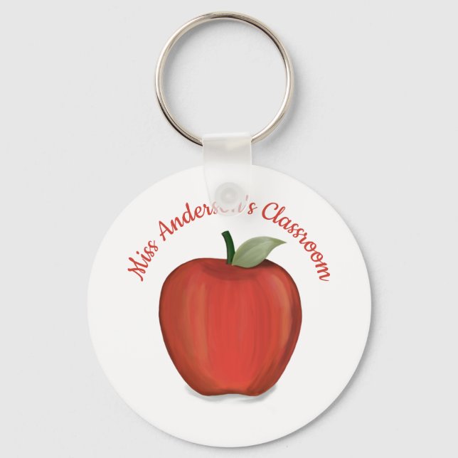 Painted Bright Red Apple for Teacher Key Ring (Front)