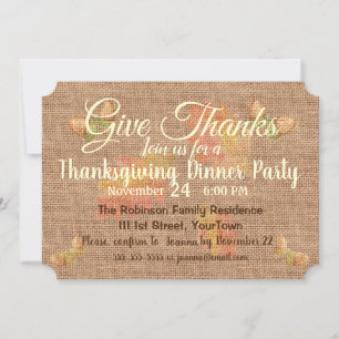 Painted Burlap Thanksgiving Custom Invitation
