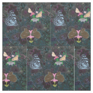 Painted Butterflies Abstract Flowers Fabric