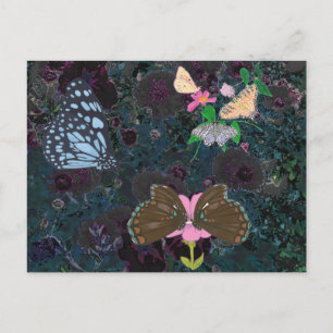 Painted Butterflies Abstract Flowers Postcards