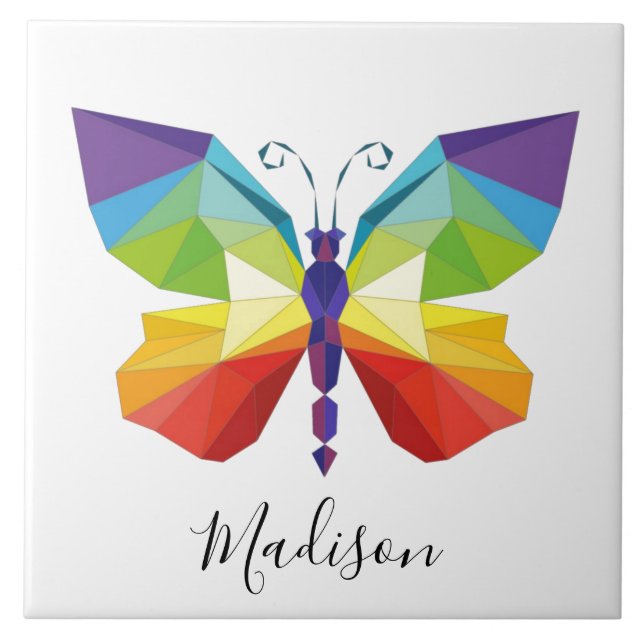 Painted Butterfly, monogrammed Ceramic Tile (Front)
