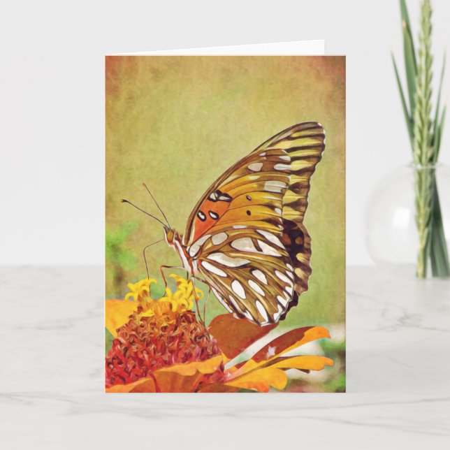 Painted Butterfly on Zinnia Art Card (Front)