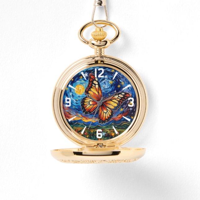 Painted Butterfly Starry Night Sky Elegant Womans Watch (Front)