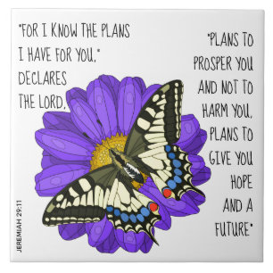 Painted butterfly, verse from Jeremiah 29:11 Ceramic Tile