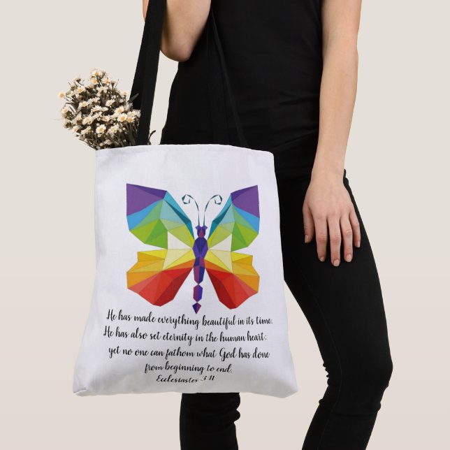 Painted Butterfly w/ verse from Ecclesiastes 3:11 Tote Bag (Close Up)
