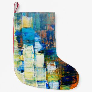 Painted canvas texture. Red and blue shading on ca Small Christmas Stocking