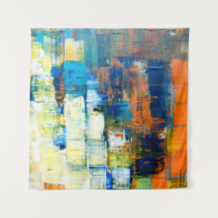 Painted canvas texture. Red and blue shading on ca Tapestry