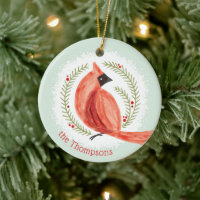 Painted Cardinal Wreath Custom Family Name & Photo