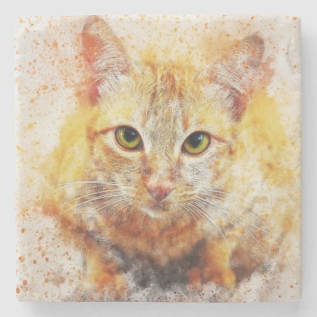 Painted Cat Print Stone Coaster (Front)