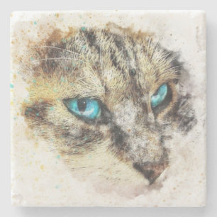 Painted Cat Print Stone Coaster