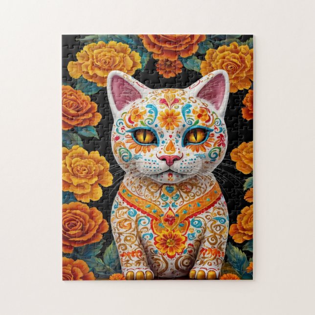 Painted Cat with Flowers Jigsaw Puzzle (Vertical)