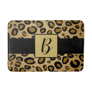 Painted Cheetah Leopard Print Spots Gold Beige Tan Bath Mat