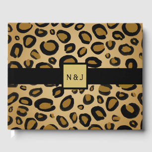 Painted Cheetah Leopard Print Spots Gold Beige Tan Guest Book
