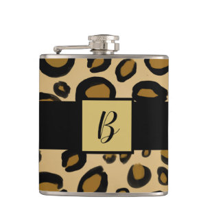 Painted Cheetah Leopard Print Spots Gold Beige Tan Hip Flask