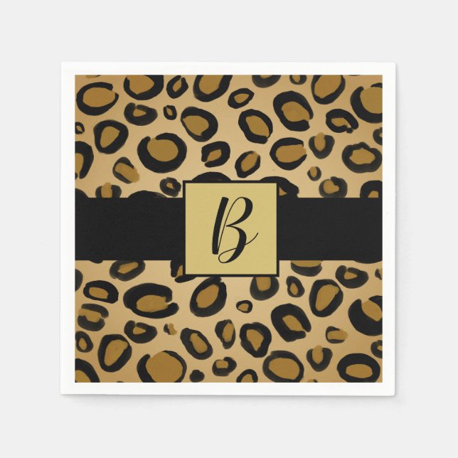 Painted Cheetah Leopard Print Spots Gold Beige Tan Napkin (Front)