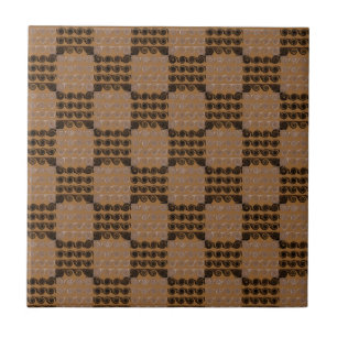 Painted Chequered Swirls (Brown) Ceramic Tile