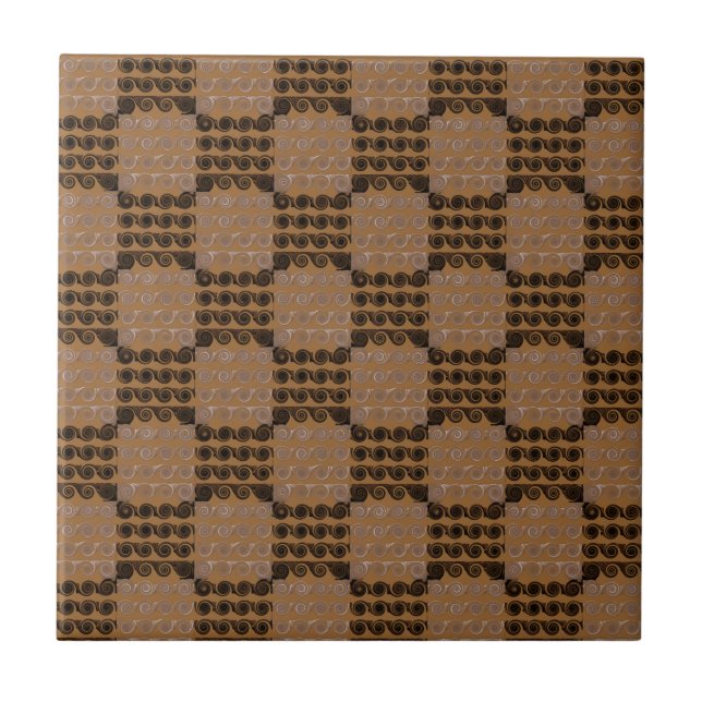 Painted Chequered Swirls (Brown) Ceramic Tile (Front)