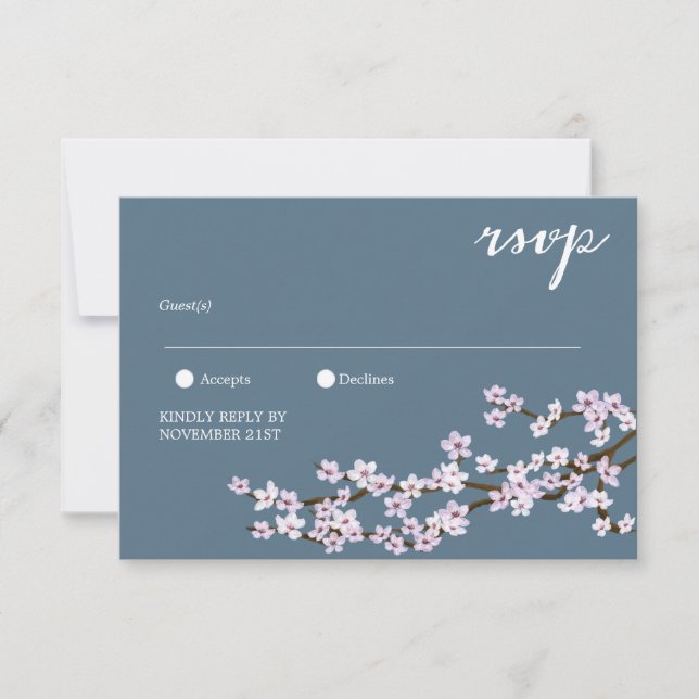 Painted Cherry Blossoms Wedding RSVP Card (Front)