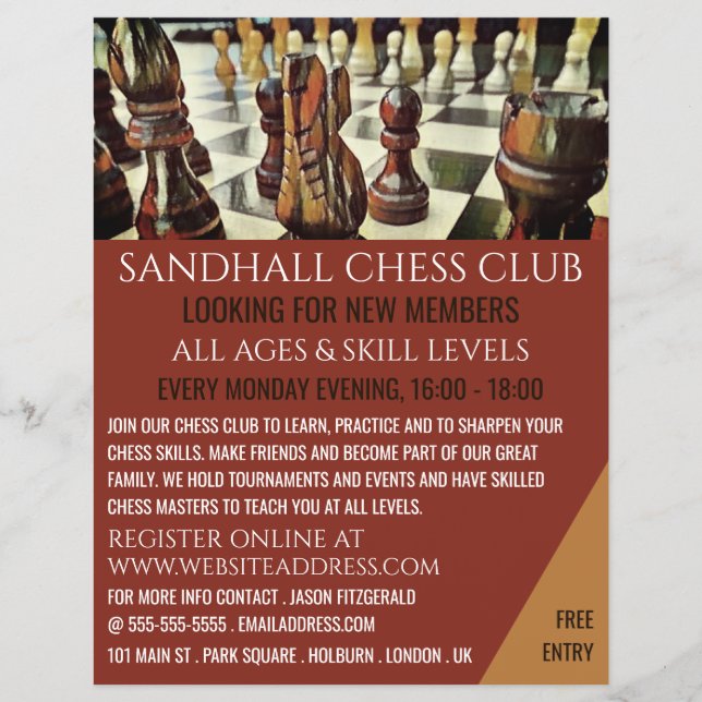Painted Chess Board, Chess Club Advertising Flyer (Front)