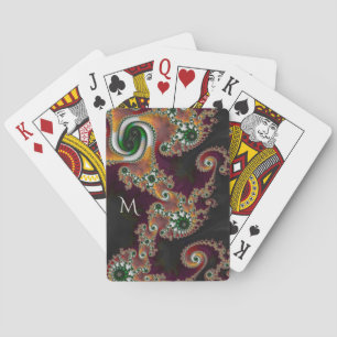 Painted China Style Fractal Art with Monogram Playing Cards