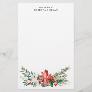 Painted Christmas Florals Holiday Garland Personal Stationery