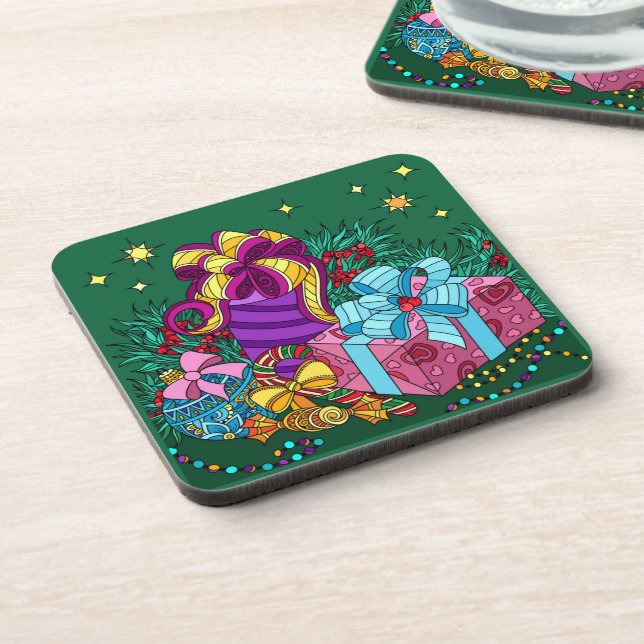 Painted Christmas Gifts; pretty holiday Coaster (Left Side)