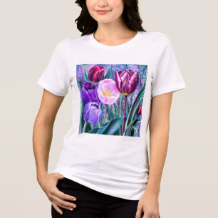 Painted Colourful Tulips T-Shirt Tri-Blend Shirt