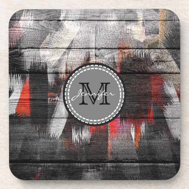 Painted Colours Wood Look Monogram #7 Coaster (Front)