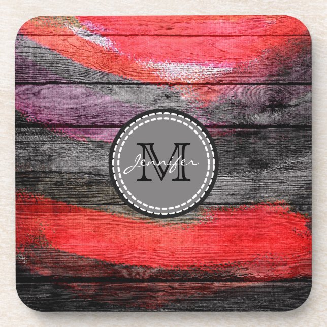 Painted Colours Wood Look Monogram #9 Coaster (Front)