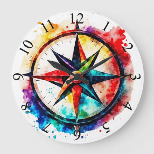 Painted Compass Rose  Large Clock