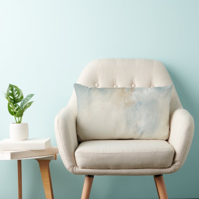 Painted Contemporary Abstract Soft Blue and Cream Lumbar Cushion (Chair)