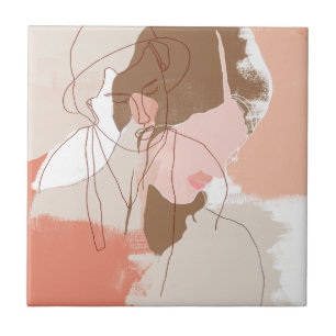 Painted Contour Female Portrait Ceramic Tile
