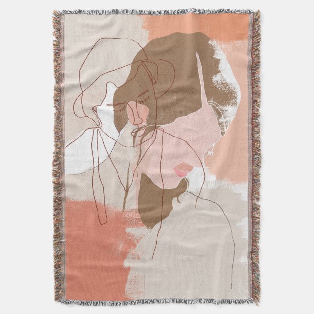 Painted Contour Female Portrait Throw Blanket (Front Vertical)