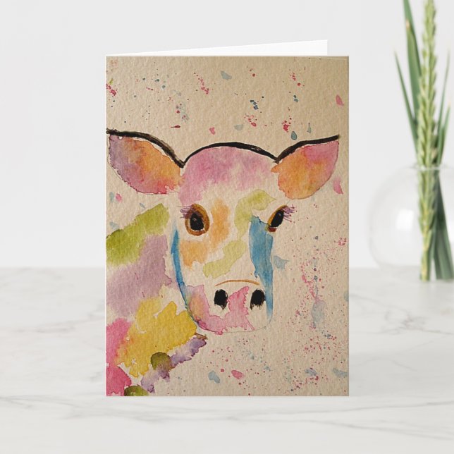 Painted Cow Blank Greeting Card (Front)