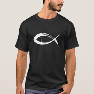 Painted Cross and Fish Christian Design T-Shirt