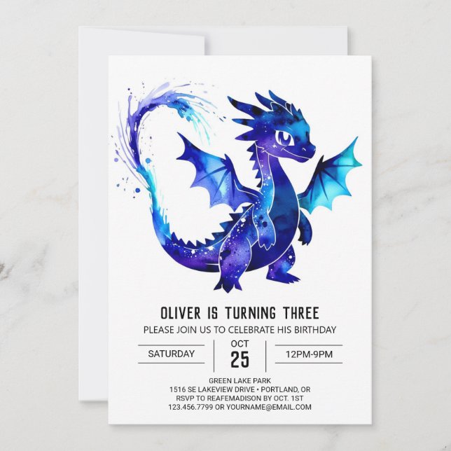 Painted Custom Dragon Digital Boy Birthday Invitation (Front)