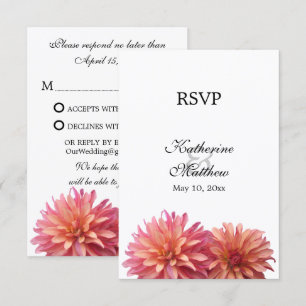 Painted Dahlia Flower in Pink and Coral RSVP Card
